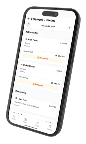 WorkClock on iPhone - Employee timeline